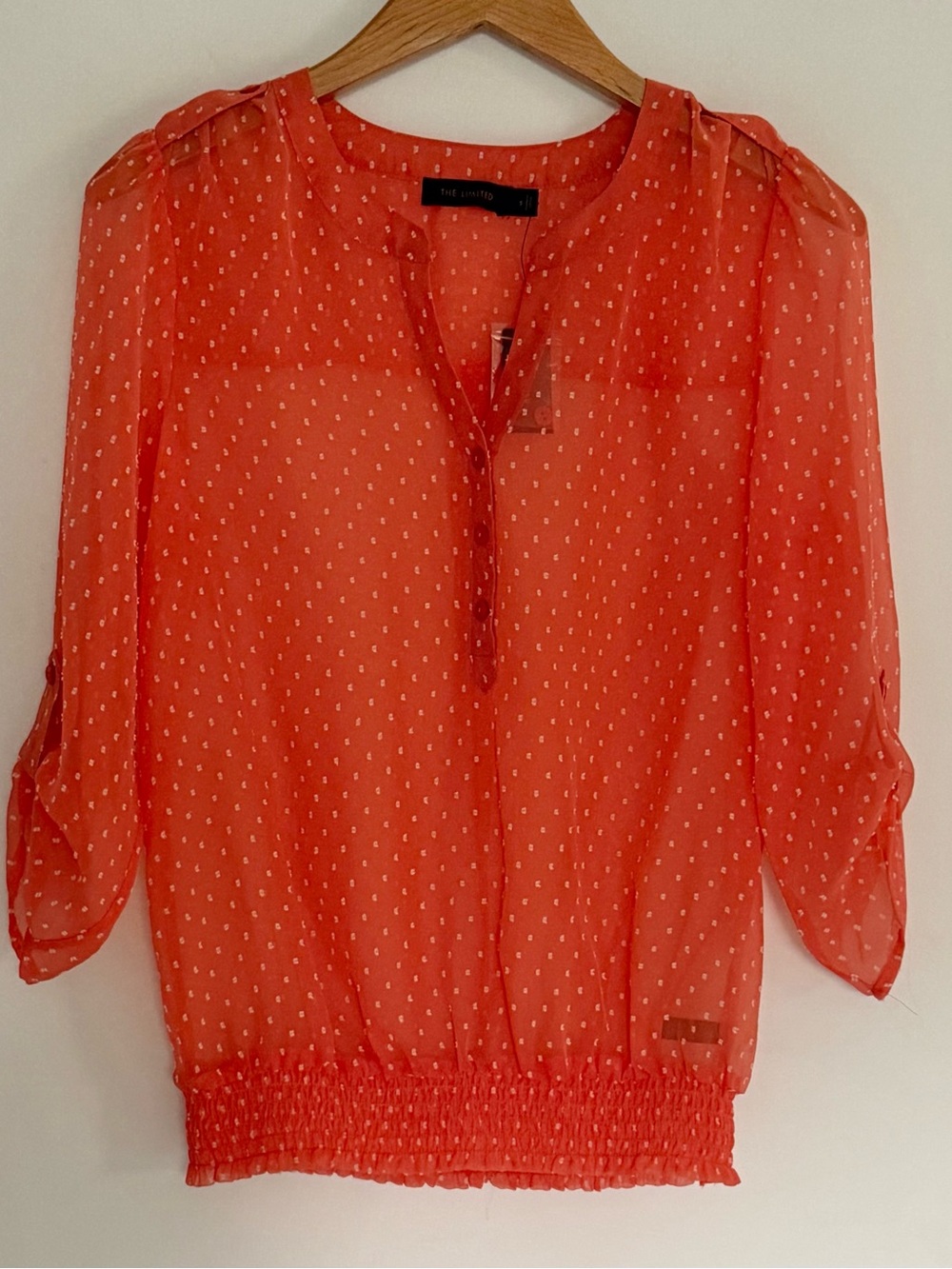 The Limited Orange Sheer Dot Blouse